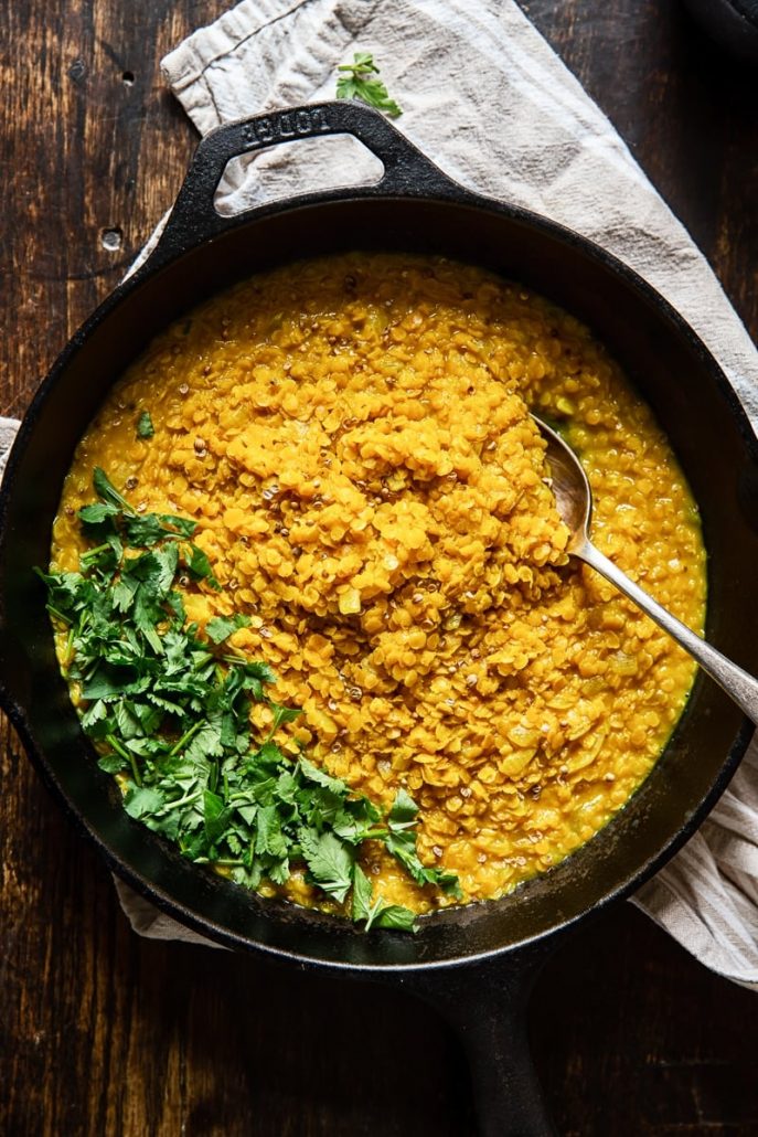 a yellow curry filled with red lentils, called a dahl