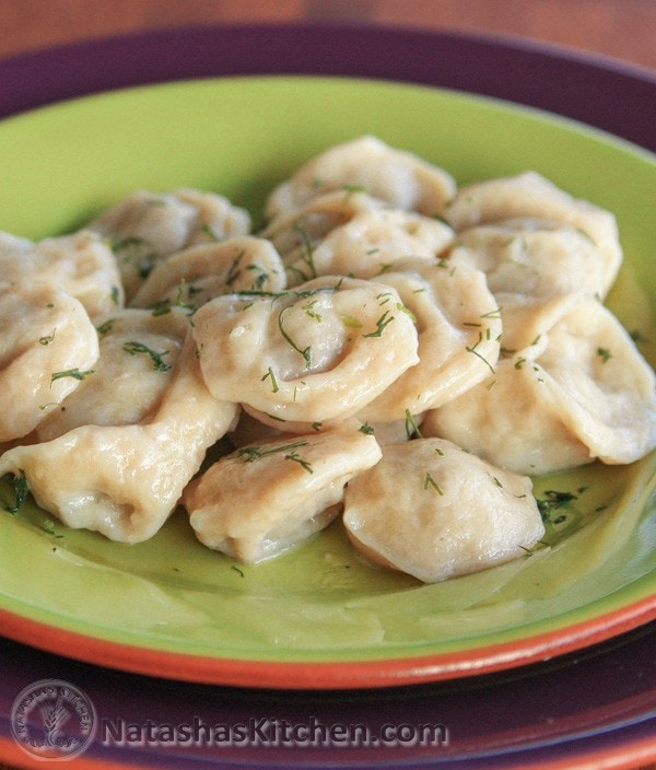 Small Russian dumplings with a pork and turkey filling.