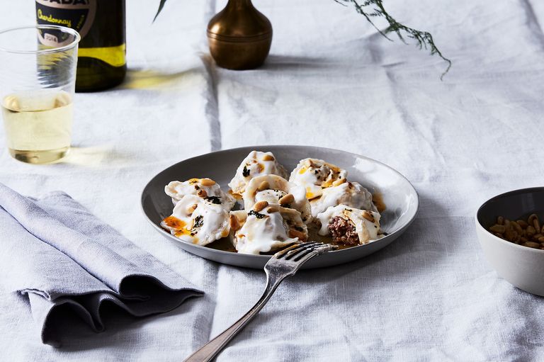 Dumplings filled with lamb and pine nuts
